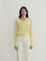 WOOL V-NECK TOP WITH RIBBON