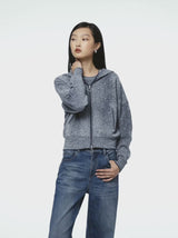 DENIM-LOOK HOODED CARDIGAN