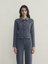 DENIM-LOOK COLLARED JACKET