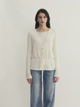 SHEER CABLE-KNIT TIE-FRONT CARDIGAN