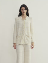 SHIMMER POINTELLE COLLARED CARDIGAN