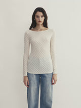 SHEER CABLE-KNIT GATHERED TOP