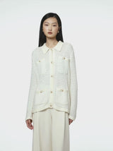VELVET POINTELLE LAPEL CARDIGAN