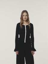 PETAL TRIM COLORBLOCK CARDIGAN