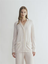 METALLIC-TRIM COLLARED CARDIGAN