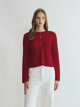 CROCHET-TRIM POINTELLE CREWNECK CARDIGAN