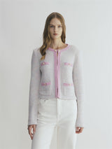 MULTICOLOR BUTTON-FRONT CREWNECK CARDIGAN