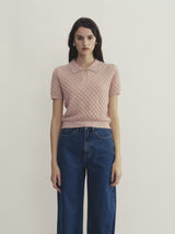 SHEER CABLE-KNIT SHORT-SLEEVE POLO