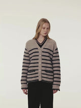 TWEED STRIPED V-NECK CARDIGAN