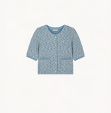 Puff short-sleeved bouclé jacket in blue.