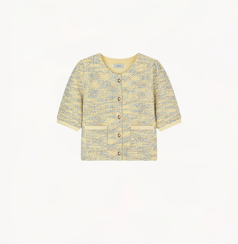 Puff short-sleeved bouclé jacket in yellow.