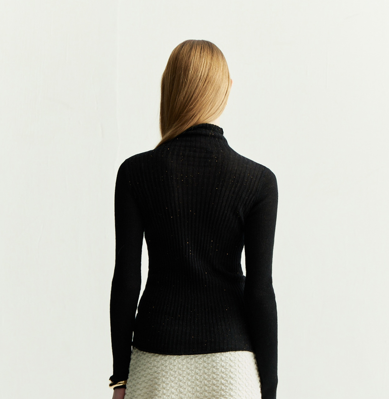 RIBBED OMBRÉ CASHMERE TURTLENECK TOP