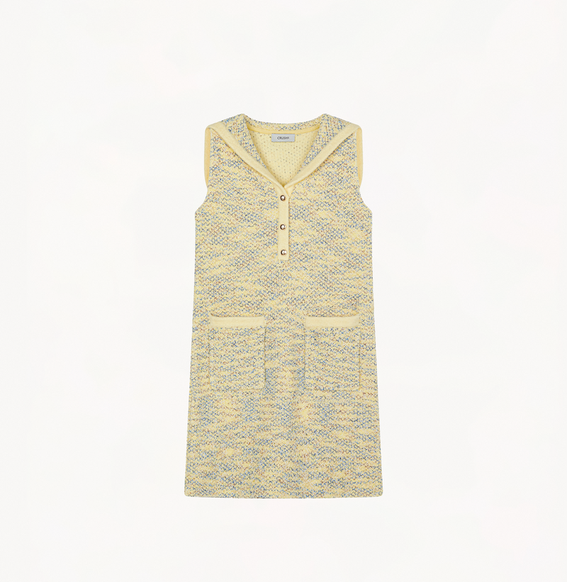 Sailor bouclé dress for women in yellow.