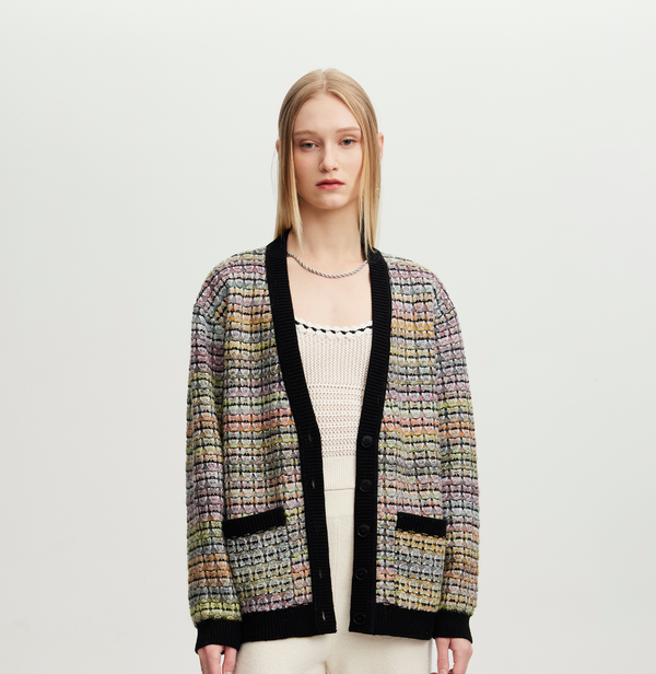 Tweed cardigan in multicolour warm.