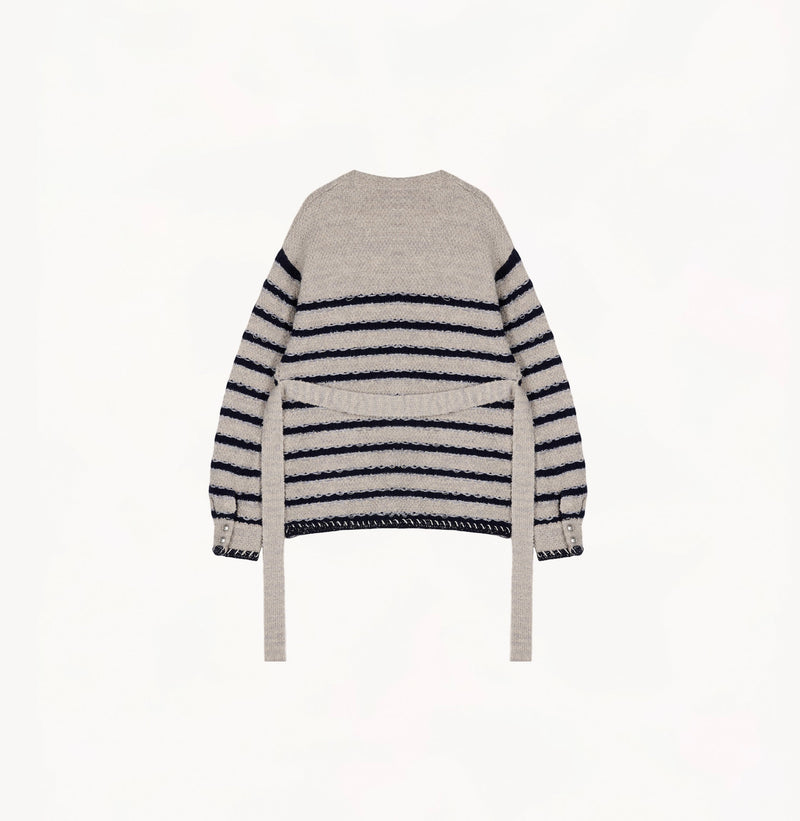 TWEED STRIPED V-NECK CARDIGAN