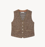 Boucle tweed vest in Gingham black camel.