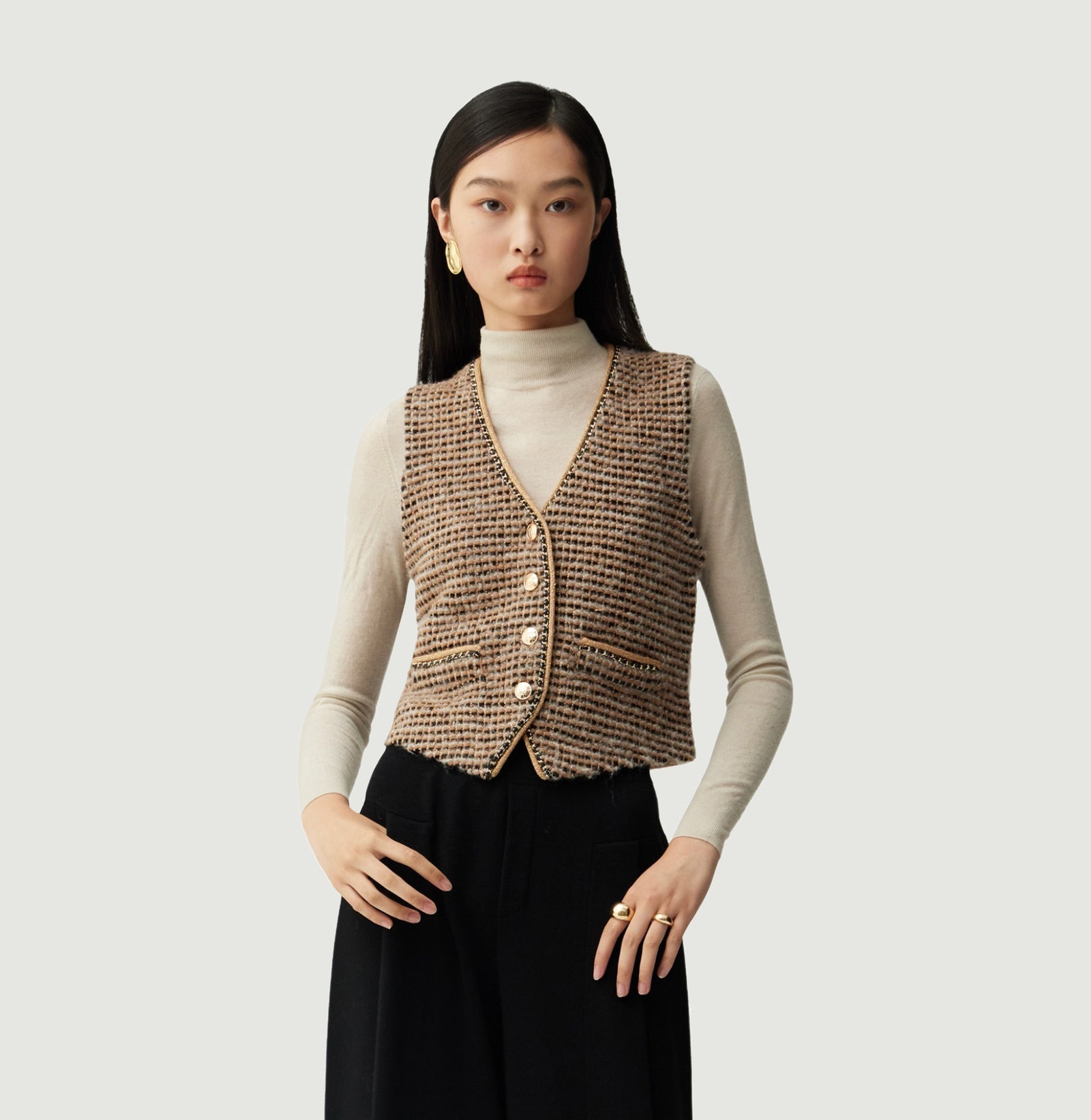 CHIEKO + tweed ball vest サイズ38 Women's Herringbone Tweed Vest Dressy Waistcoat Sleeveless