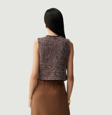 Boucle tweed vest in Gingham burgundy. rear-view