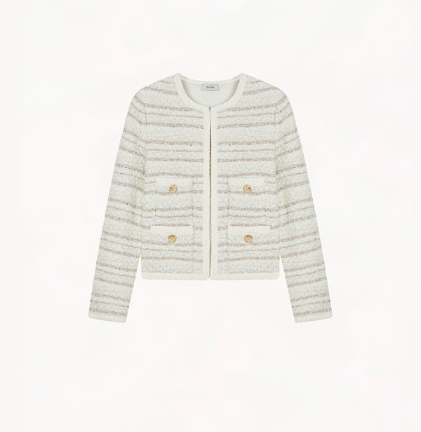 STRIPED BOUCLÉ CREWNECK JACKET