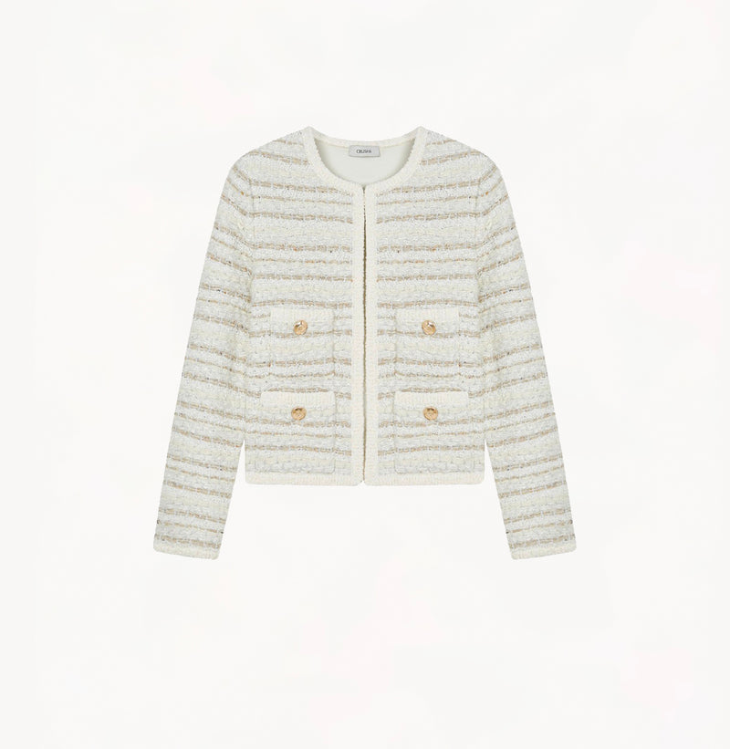 STRIPED BOUCLÉ CREWNECK JACKET