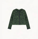 Green wool-cashmere blend brown coat with camo-inspired texture and velvet-metal logo buttons.