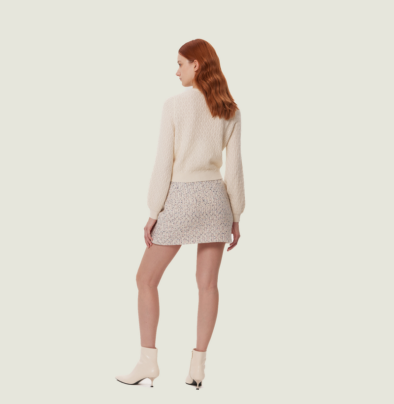 Wool boucle skirt in white. rear-view