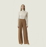 Wool lounge pants in camel. front-view