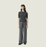 Wool lounge pants in dark grey. left-view