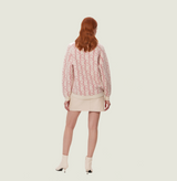 Wool fleece sweatshirt in white and pink. rear-view