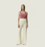 Wool fleece wide leg pants in white. left-view