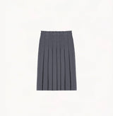 Ash grey 100% wool midi skirt with crisp pleated appearance.