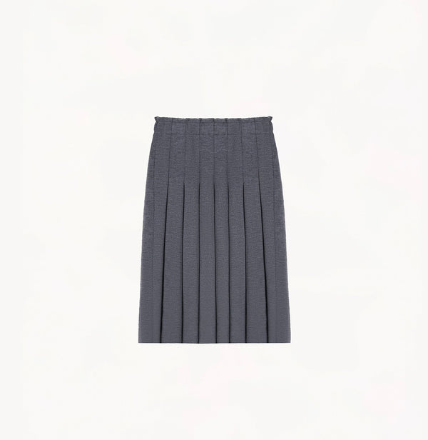 Ash grey 100% wool midi skirt with crisp pleated appearance.