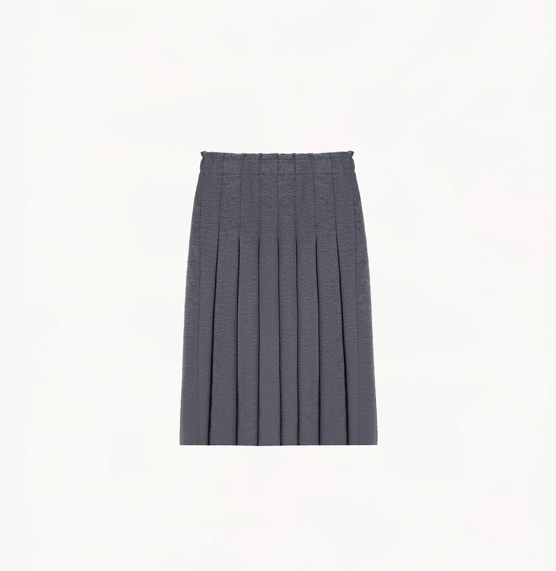 Ash grey 100% wool midi skirt with crisp pleated appearance.