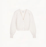 PUFF SLEEVE CASHMERE CARDIGAN SWEATER