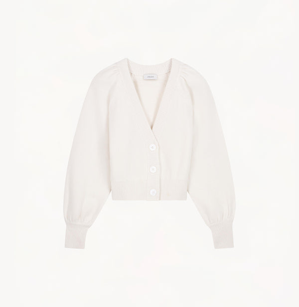 PUFF SLEEVE CASHMERE CARDIGAN SWEATER