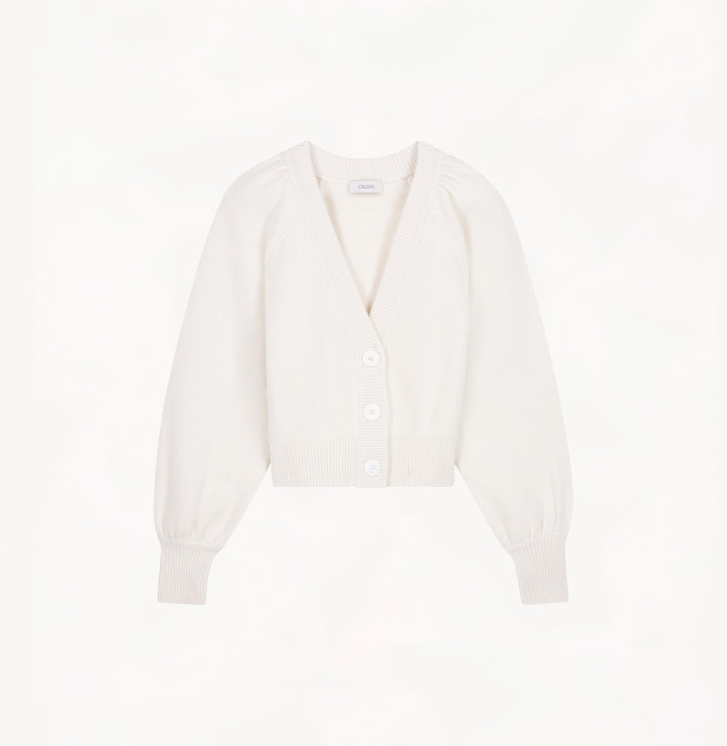 PUFF SLEEVE CASHMERE CARDIGAN SWEATER