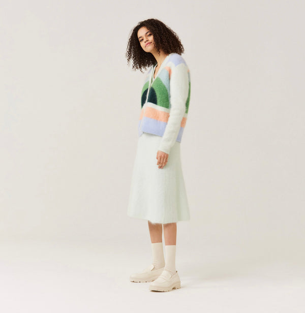 Cashmere rainbow cardigan sweater with long sleeves in multicolor. right-view