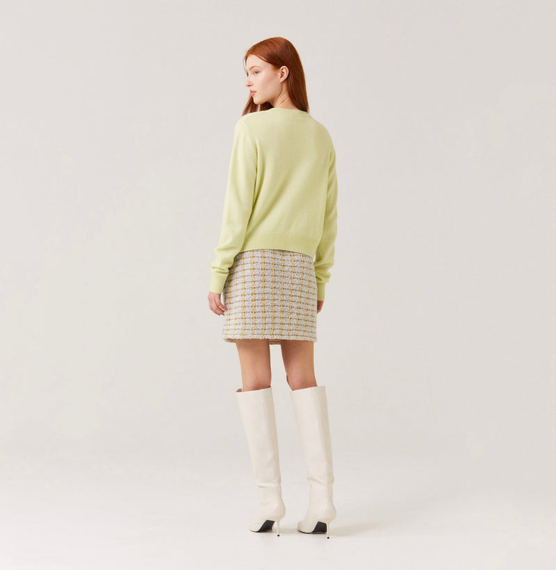 Cashmere sweater with placket in yellow. rear-view