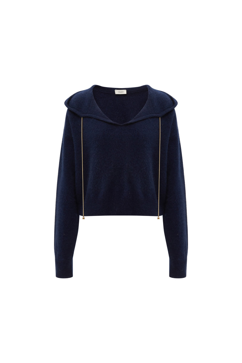 CHAIN DETAILED FLUFFY CASHMERE HOODIE