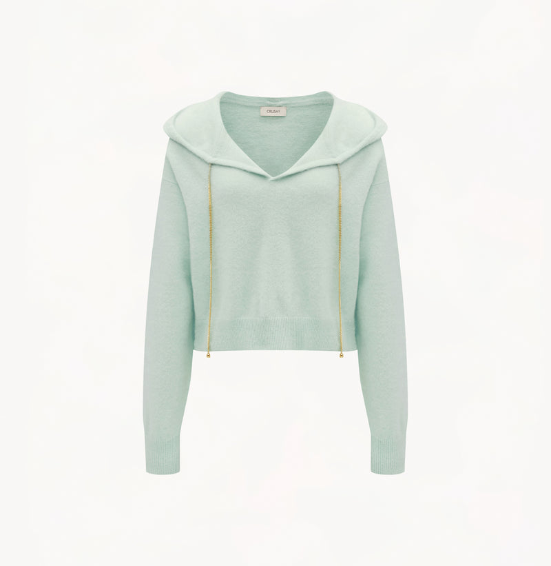 CHAIN DETAILED FLUFFY CASHMERE HOODIE