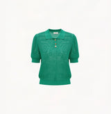 GOLD BUTTONS POINTELLE POLO TOP