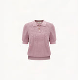 GOLD BUTTONS POINTELLE POLO TOP