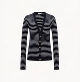 SILK-COTTON METALLIC STRIPE CARDIGAN