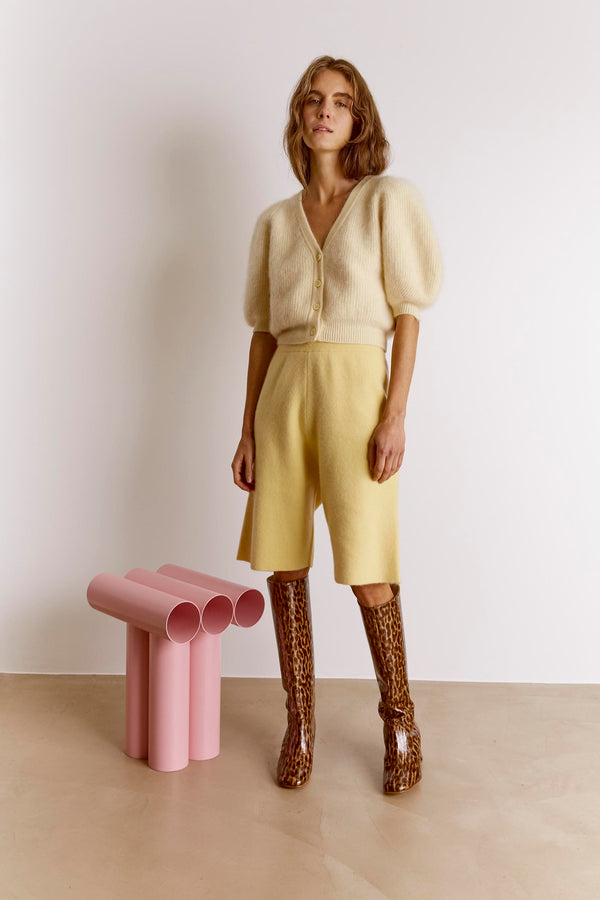 BALLOON-SLEEVE CASHMERE WOOL BLEND CARDIGAN GIRL