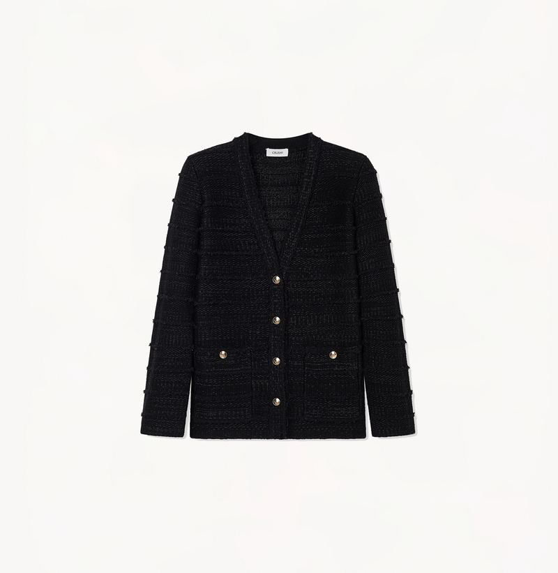 Women's tweed wool jacket in black. 
