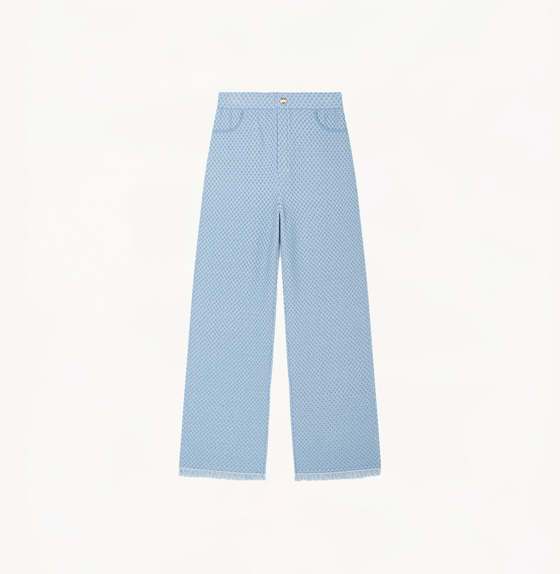 Wool trousers for women with denim-look in blue.