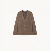 Boucle v-neck cardigan in greyish brown.