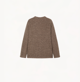 Boucle v-neck cardigan in greyish brown.