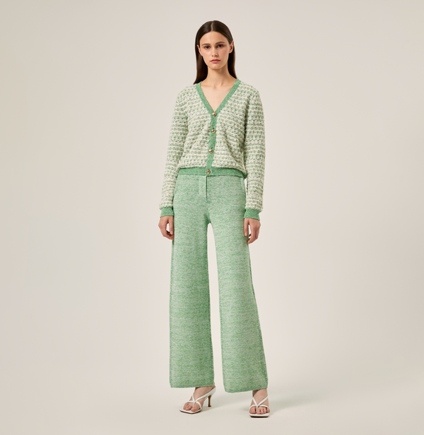 Bloucé tweed checkered cardigan in green. front-view