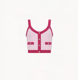 Cashmere button up tank top in pink and fushia colorblock.